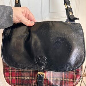 Black and Red Plaid Leather Crossbody Bag